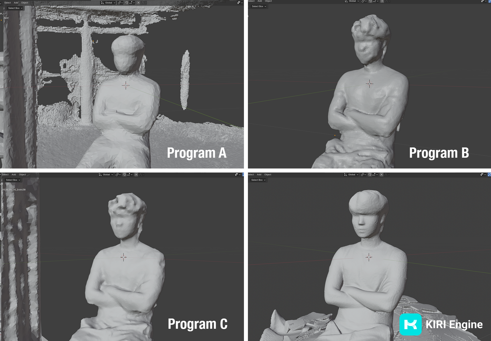 Same human captured and reconstructed by four different LiDAR-based programs Same human captured and reconstructed by four different LiDAR-based programs